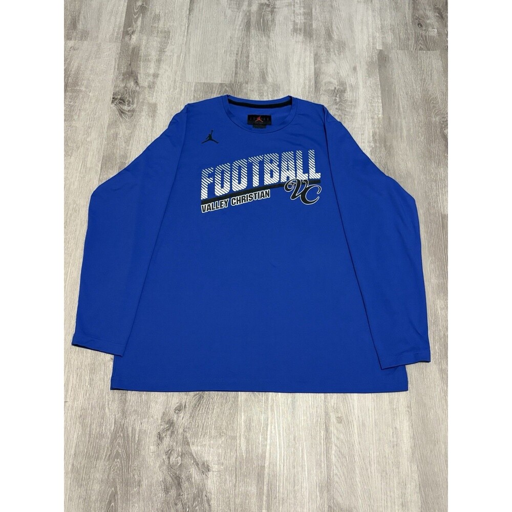 JORDAN Dri-Fit T-Shirt Men's XL Royal Blue Valley Christian Football Athletic